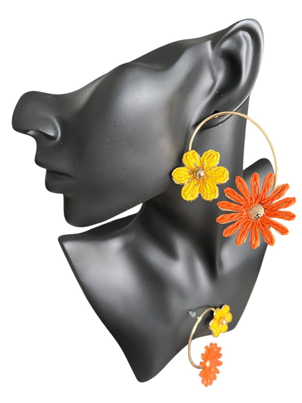 Yellow & Orange Floral Hoop Earrings for Women